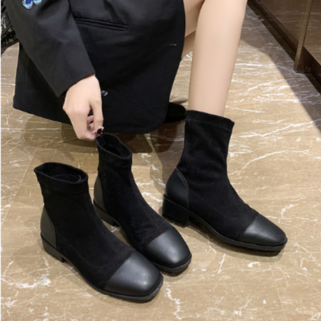 Bốt nữ da lộn cổ thấp gót cao 3.5cm | BigBuy360 - bigbuy360.vn