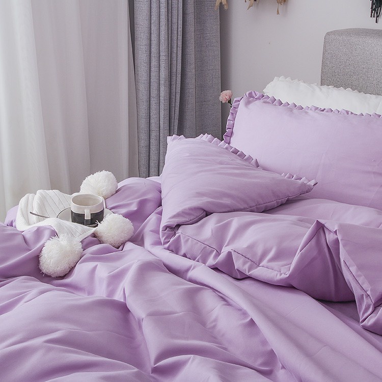 Bộ chăn ga gối cotton tici một màu, bộ ga trải giường viền bèo sang trọng mềm mại thoáng mát | BigBuy360 - bigbuy360.vn