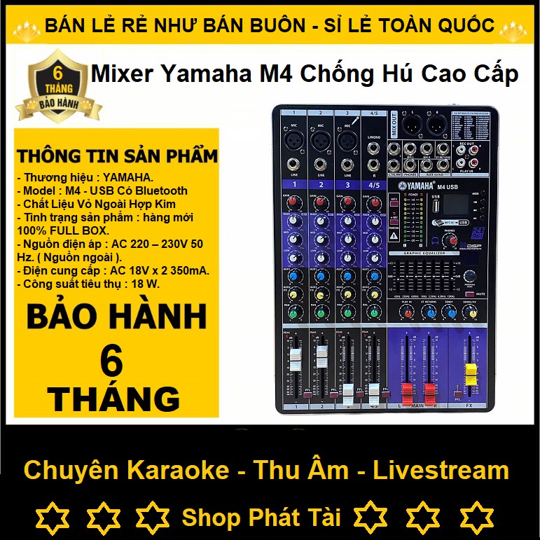 Mixer Yamaha M4 USB Bluetooth, Bộ Chuyên Hát Livestream Karaoke Rất Hay - Tặng Giắc 6,5