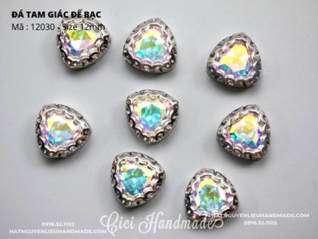 Hạt đá tam giác cao cấp đế vàng, bạc làm con vật 3D Cici Handmade chuyên hạt đá hạt pha lê hạt cườm hạt trang sức tự làm