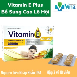 Vitamin E Plus - giúp làm đẹp da, giảm lão hóa da, bổ sung chất chống oxy hóa cho cơ thể- Hộp 30 viên