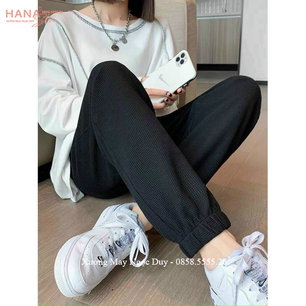 Quần jogger nữ ống rộng bo gấu có dây rút dáng quần nỉ nữ bo gấu vải tổ ong cao cấp đi học công sở tập gym thể thao ấm