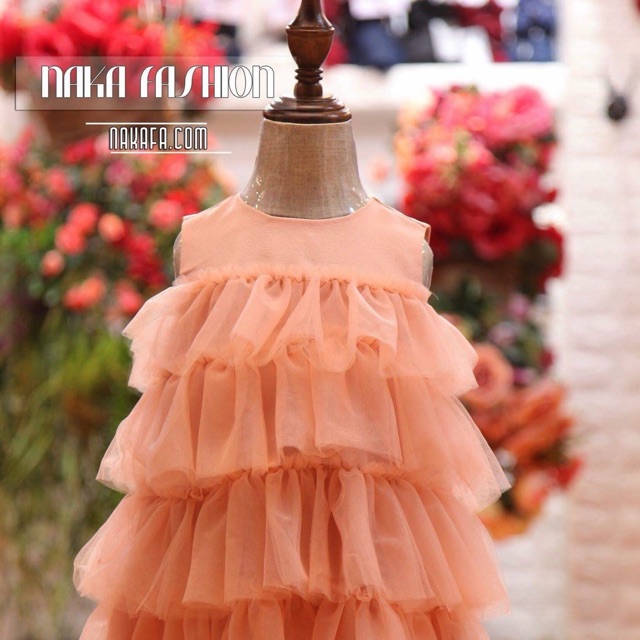 Đầm voan màu hồng cam cho bé gái
