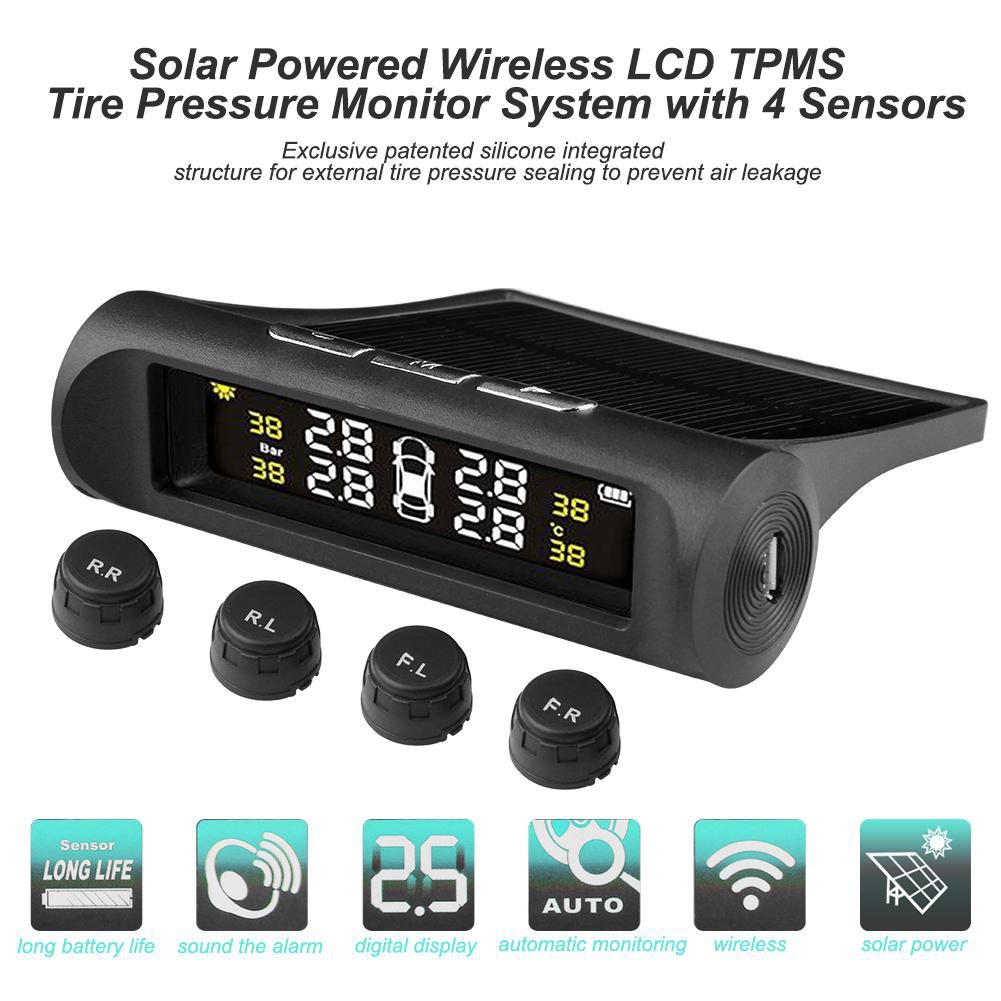 Xe LCD năng lượng mặt trời Hệ thống giám sát áp suất lốp TPMS SP370 với 4 cảm biến