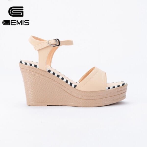 Giày sandal đế xuồng 9cm GEMIS – GM00269 Trắng/Đen/Kem