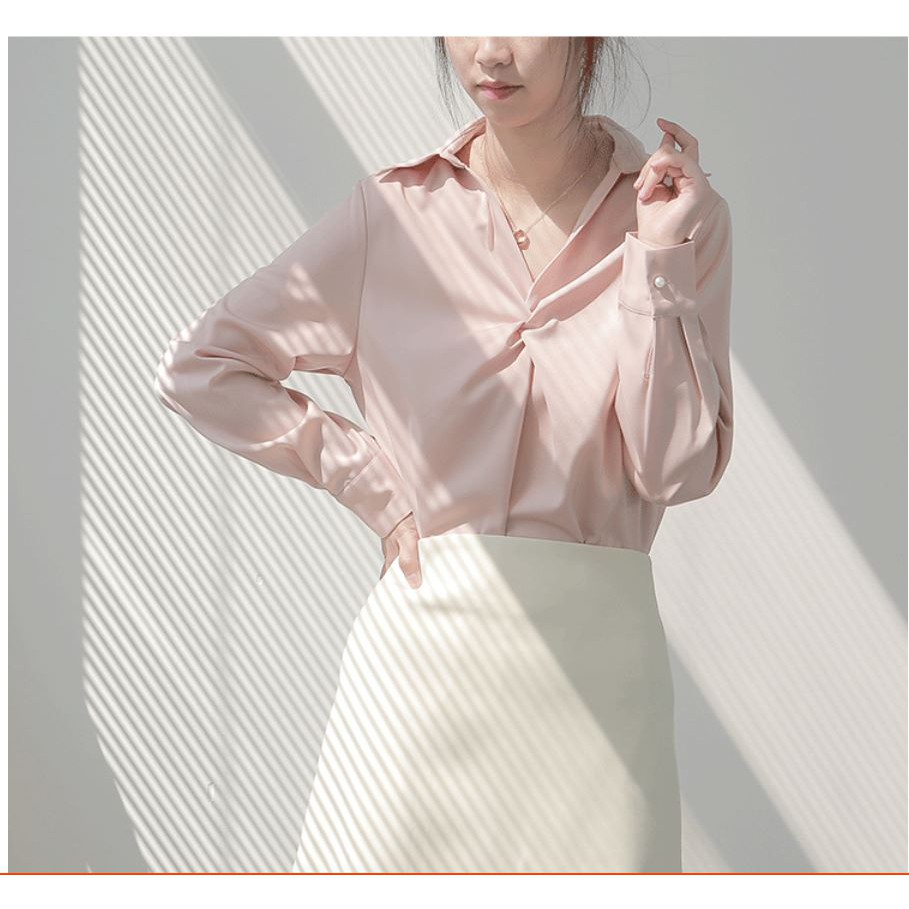 Áo sơ mi nữ công sở cổ xoắn satin phong cách