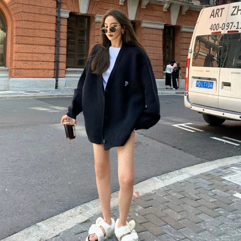 Áo khoác len cardigan chữ P form rộng unisex nam nữ ulzzang
