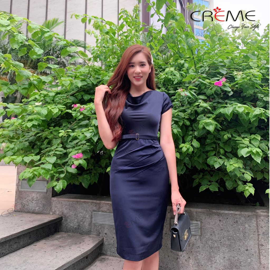 Đầm ôm body cổ đổ tự nhiên DL0115 CREME | BigBuy360 - bigbuy360.vn