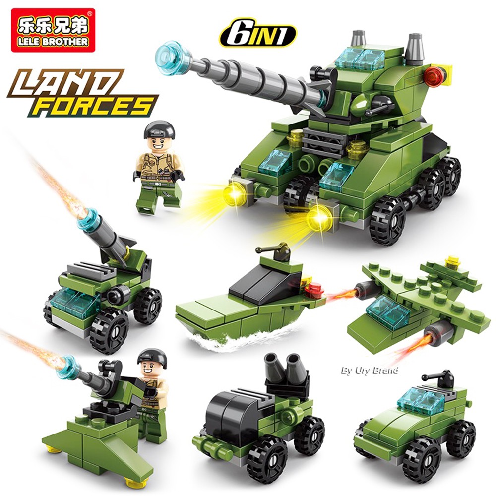 Bộ đồ chơi lego lắp ráp xe tăng và người lính quân đội 6 trong 1