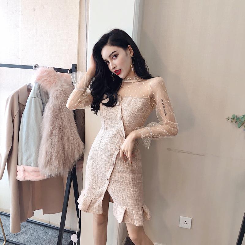 Đầm dáng ôm mini tay lưới Emilyshop