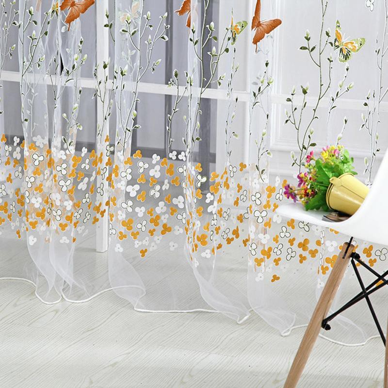 Colorful Butterfly Romantic Tulle Voile Window Curtain Panel