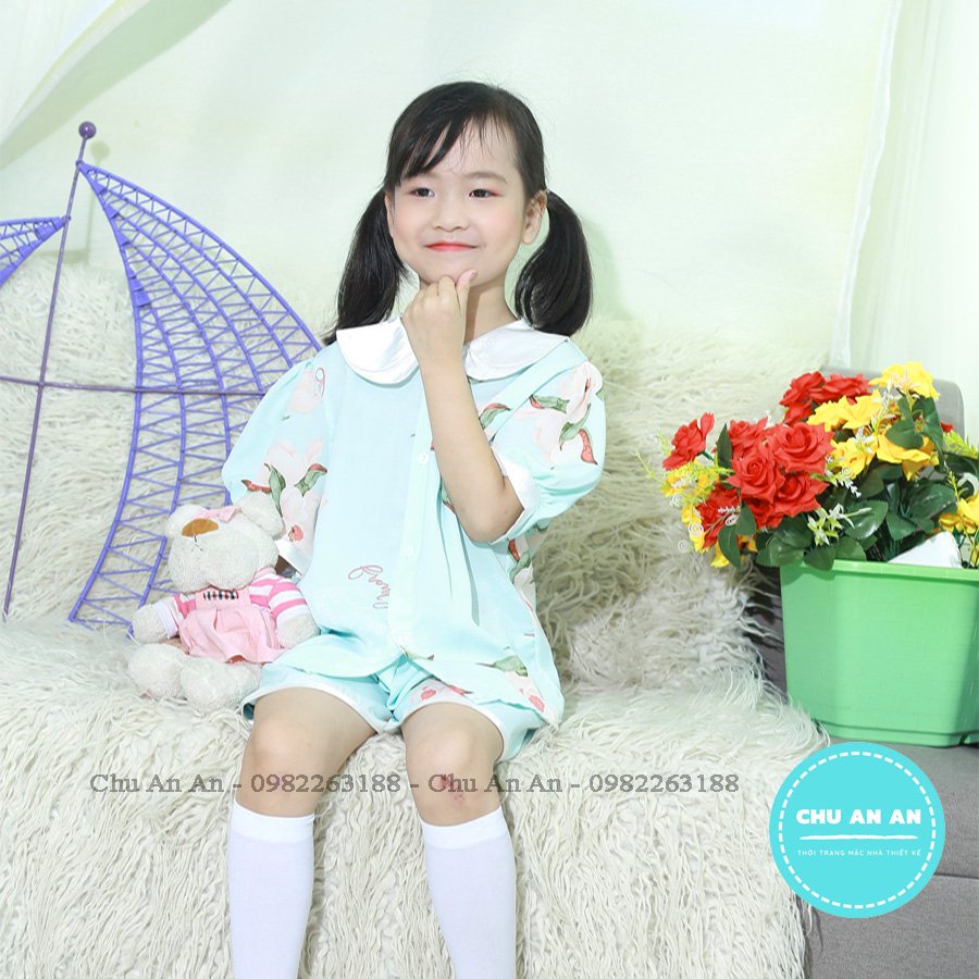 Bộ Pizama bé gái Lụa Mango Cao Cấp - Sét Mặc Nhà Cộc Tay Cho Bé Yêu