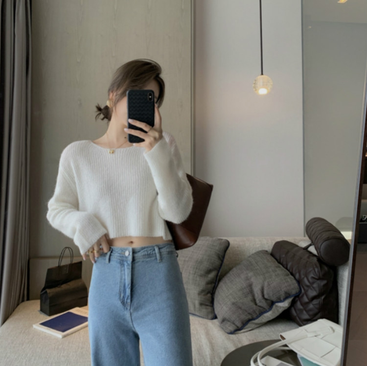 Áo Dệt Kim Tay Dài Cổ Tròn Màu Trơn Thời Trang Mùa Thu