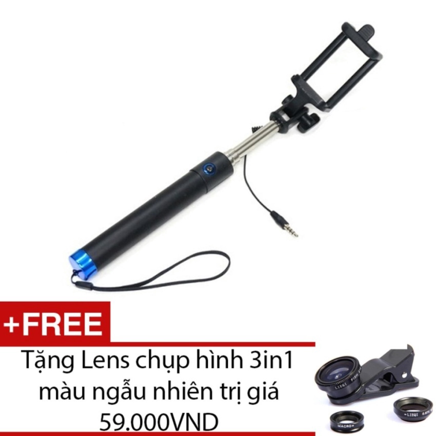 Gậy chụp hình Selfie Stick (Xanh Dương) + Tặng Len chụp ảnh mini 3in1 màu ngẫu nhiên | BigBuy360 - bigbuy360.vn