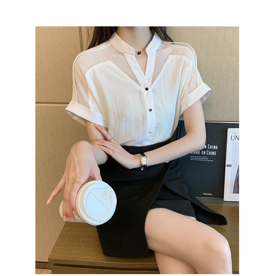 A79- Áo sơ mi voan nữ ngắn tay mẫu mới mùa hè 2021 thời trang áo blouse cổ chữ V