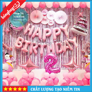 Combo Trang Trí Tiệc Sinh Nhật Bé Gái Tuổi Gà, Bóng Chữ Happy Birthday Màu Hồng Siêu Đáng Yêu