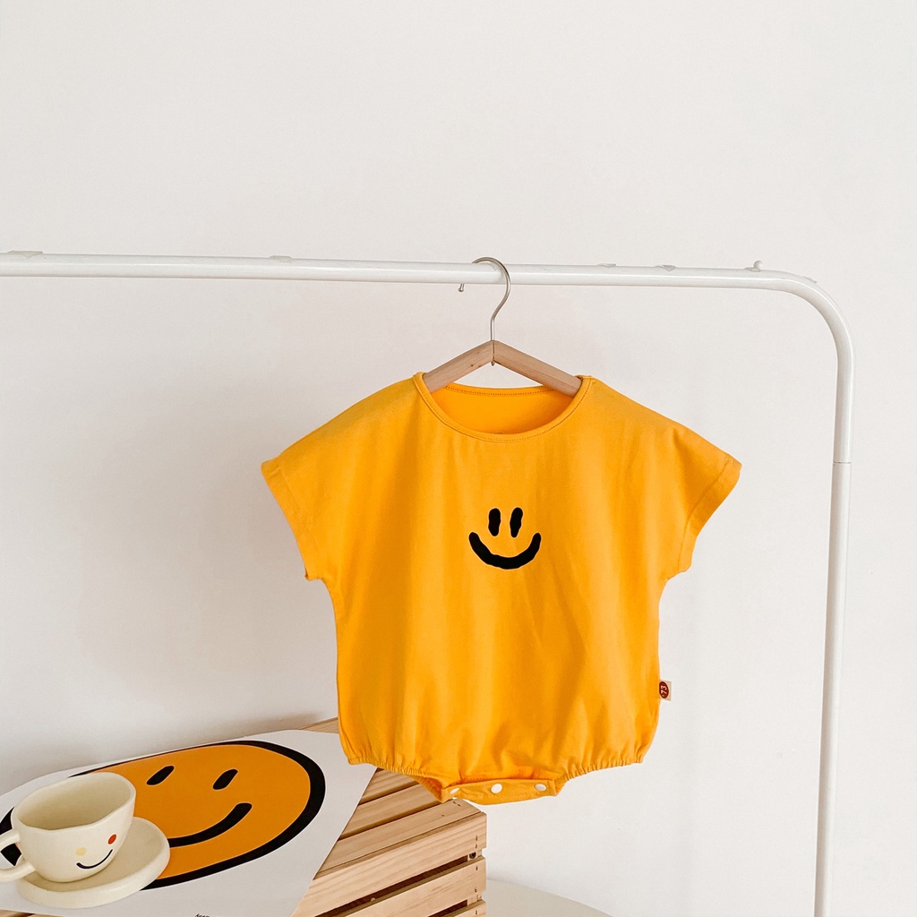 Áo liền quần in họa tiết mặt cười thời trang mùa hè đáng yêu dành cho trẻ sơ sinh