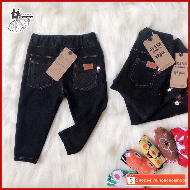 Quần giả jean dài cho bé trai và bé gái nhiều màu nhiều size từ 8-30kg co giãn, bền màu_HC01