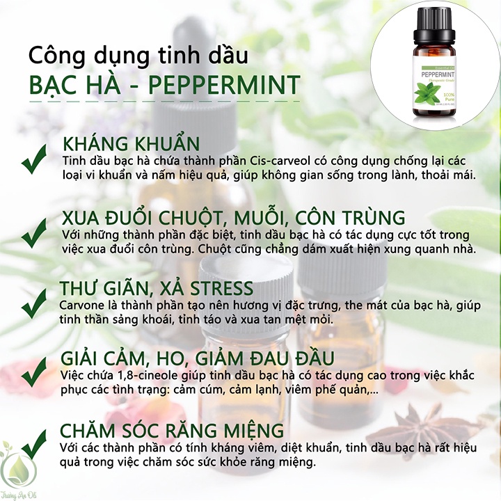 Tinh dầu Bạc Hà Peppermint Essential Oil Trường An ,xuất sứ thiên nhiên không pha tạp chất, có giấy kiểm định COA