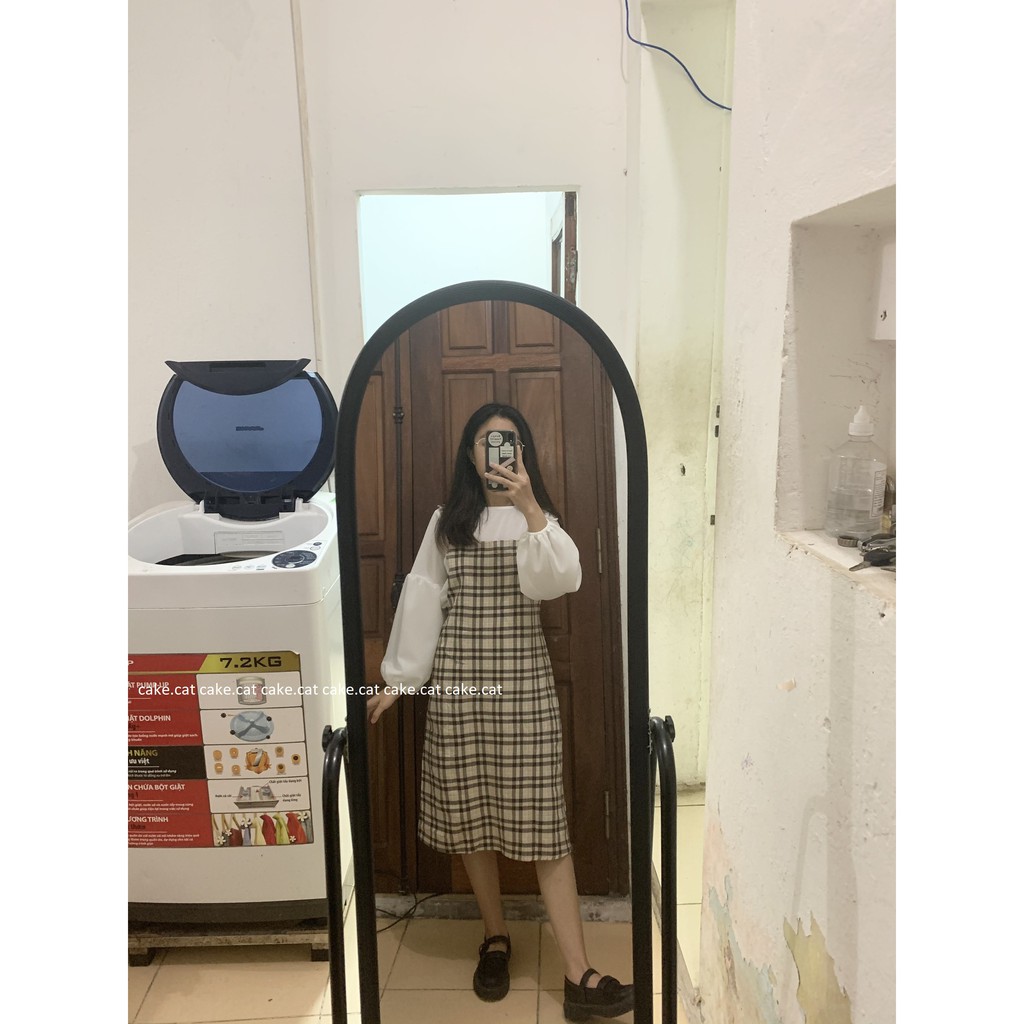 [EVACICI] YẾM FREESIZE NHUNG TĂM HÀN QUỐC, YẾM dáng váy suông chữ A form cute