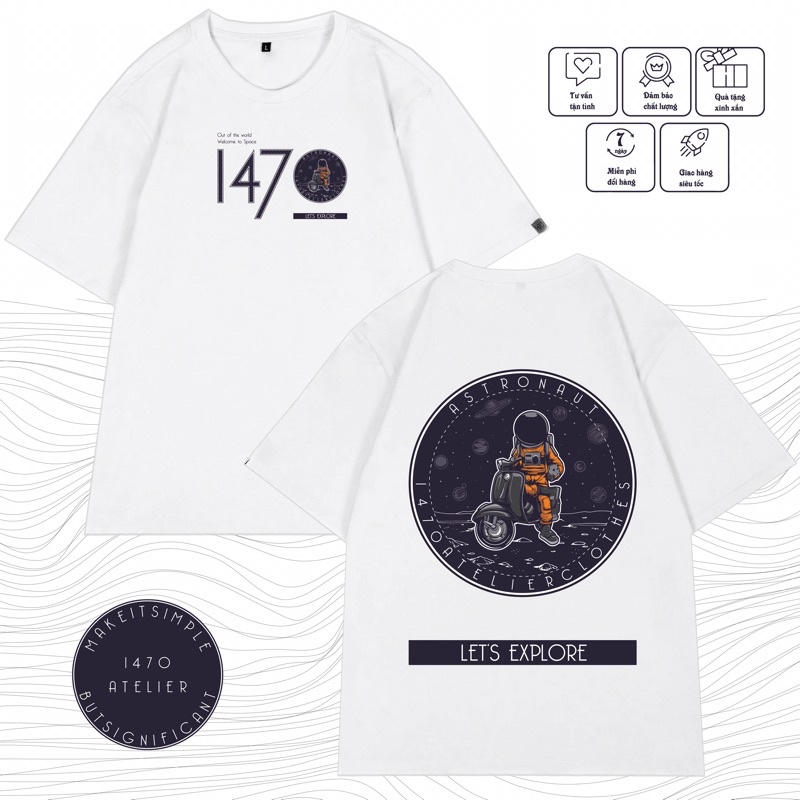 Áo thun Astronaut Unisex Nam Nữ, 1470 Basic Tee mùa hè tay lỡ over size form rộng