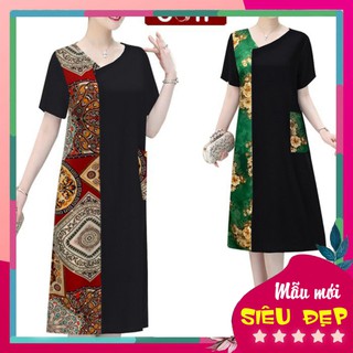 ĐẦM SUÔNG TRUNG NIÊN NỮ ĐẸP PHỐI MÀU HOA VĂN VÀ TÚI KIỂU ĐẦM QUÝ BÀ U50 U60 3326 3328
