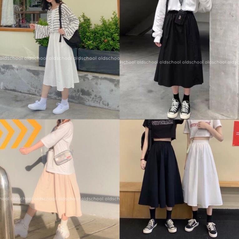Chân Váy Dài Ulzzang Phong Cách Hàn Quốc Chất Thô Kaki Mềm Thiết Kế Lưng Chun Freesize