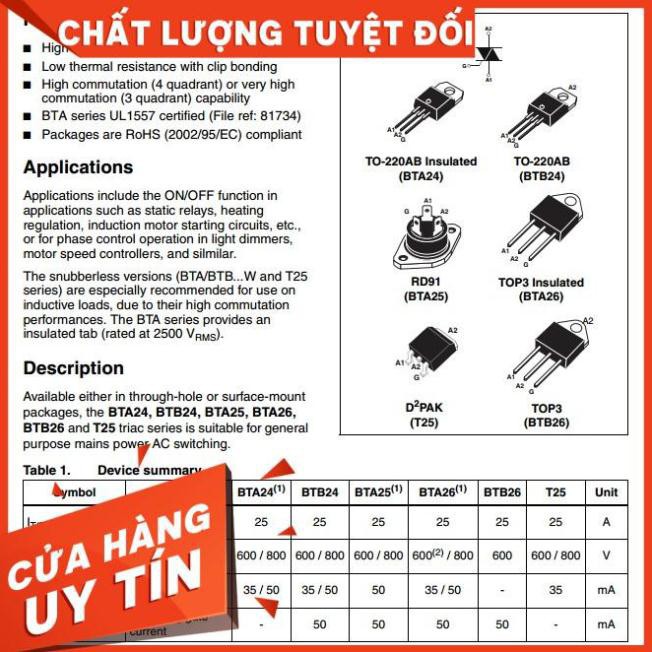 Triac BTA26-600B 26A 600V - B6H6