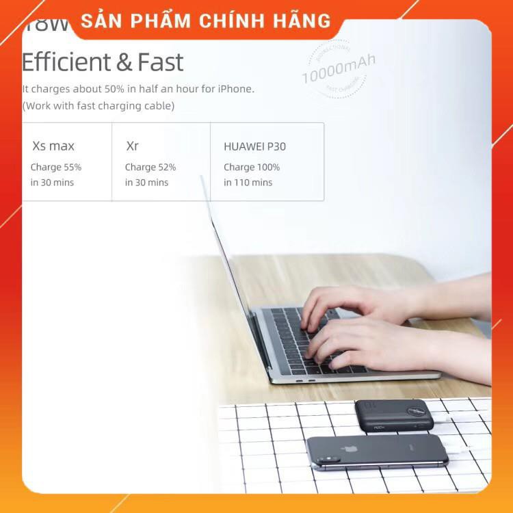 Pin dự phòng chính hãng Rock space P75 chuẩn PD 10.000 mAh - Hàng chính hãng bảo hành 12 tháng 1 đổi 1