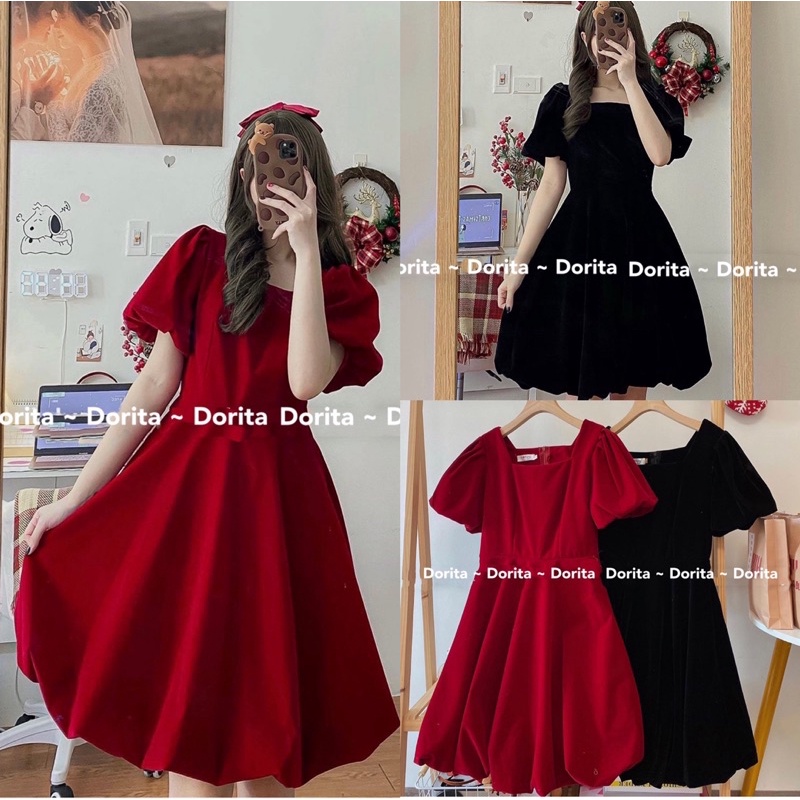 Váy Nhung xoè tay bồng Noel, Đầm Nhung công chúa - Dorita Boutique | BigBuy360 - bigbuy360.vn