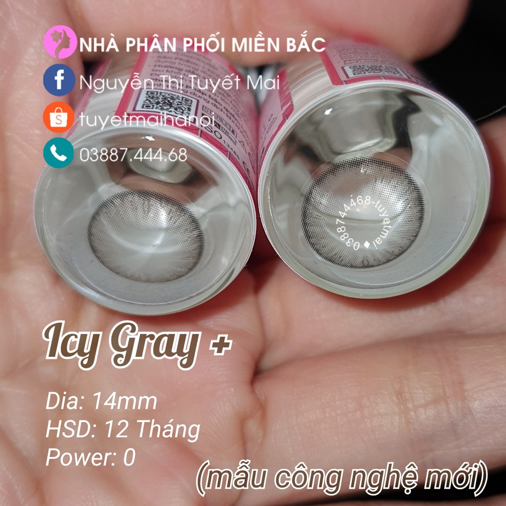 [ Ảnh Thật ] Lens Cận Màu Xám Trong Veo Không Giãn Icy Gray 14mm - Kính Áp Tròng Hàn Quốc Vassen Sexy Me