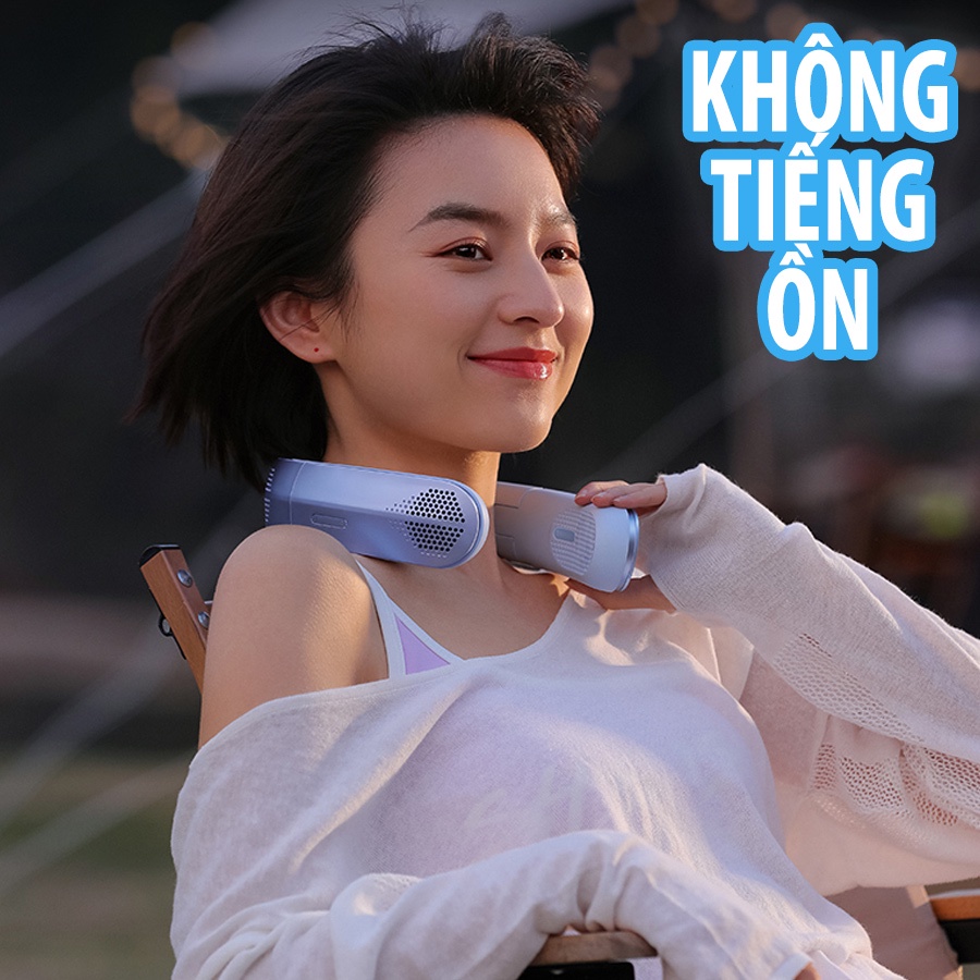 Quạt Đeo Cổ Cao Cấp Ranvoo Quạt Đeo Cổ Không Cánh Quạt Điều Hòa Thân Nhiệt Tích Điện, Thổi 4 Chiều, Làm Mát Nhanh