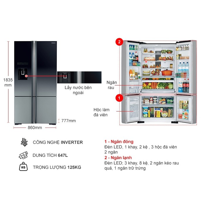 Tủ lạnh Hitachi Inverter 587L R-FWB780PGV6X (GBK)
