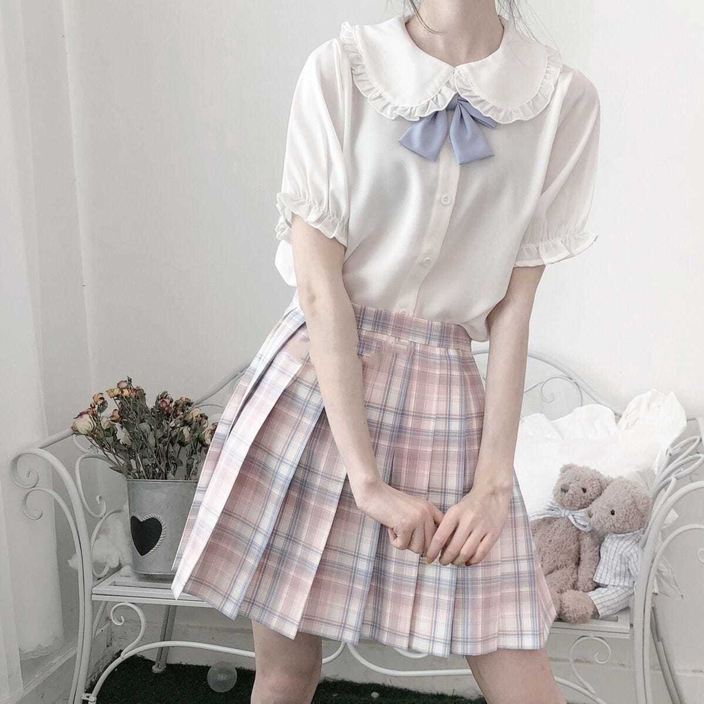 Áo sơ mi trắng tay ngắn cổ búp bê phong cách Lolita Nhật Bản dễ thương dành cho nữ