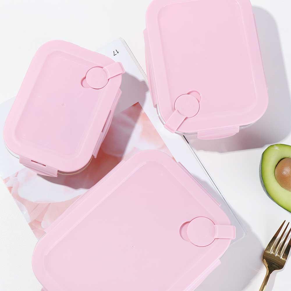 KUNHEV Hộp Thủy Tinh Đựng Cơm Trưa 3 Màu Cỡ Lớn 410 / 700 / 1040ml