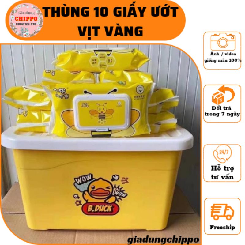 Thùng 10 gói giấy ướt vịt vàng - thùng dày dặn có thể dùng chứa đồ