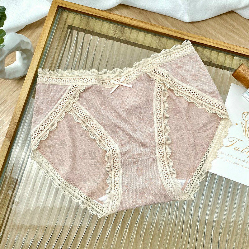 Quần Lót Cotton Viền Ren In Hoa Siêu Mềm 5552