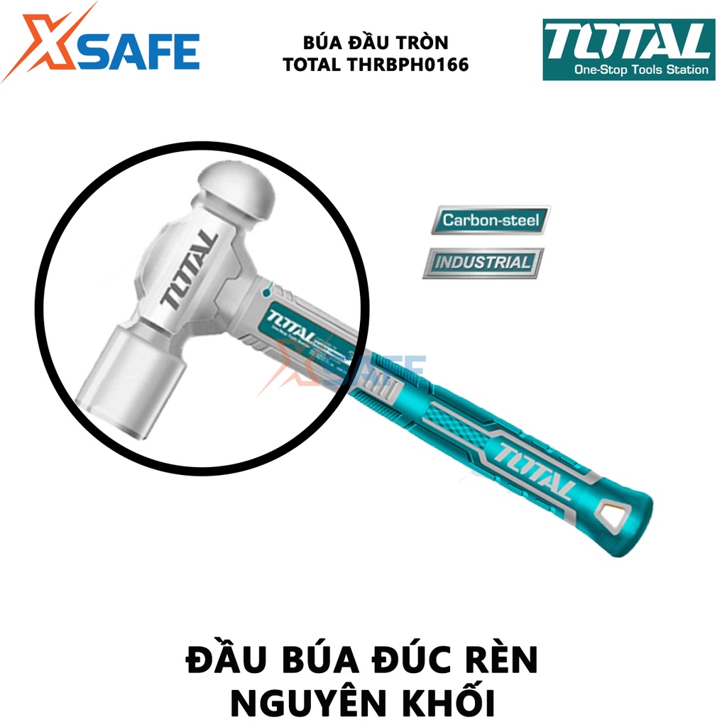 Búa đầu tròn 450g TOTAL THRBPH0166 thép 45#, đầu búa được đúc rèn nguyên khối, chịu nhiệt, tay cầm 2 màu kiểu dáng mảnh