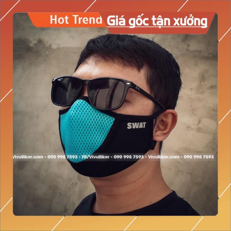 [Giống ảnh] Khẩu trang vải lưới 2 lớp lọc bụi cao cấp SWAT X1 màu đen - Khẩu trang lưới sử dụng nhiều lần