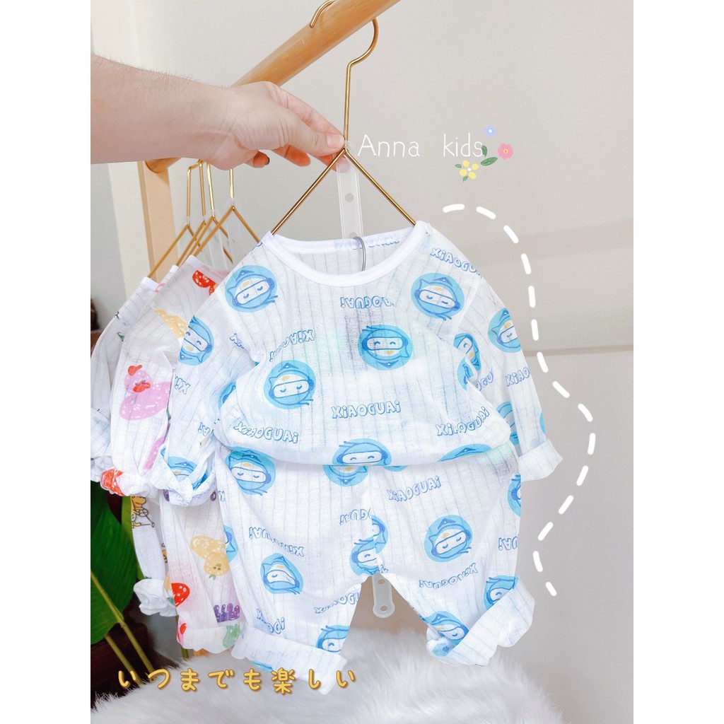 Bộ Cotton Giấy Dài Tay Khuy Vai Cho Bé Từ 4-14Kg, Bộ Đồ Cotton Giấy Dài Tay Bốn Mùa Hàng Đẹp