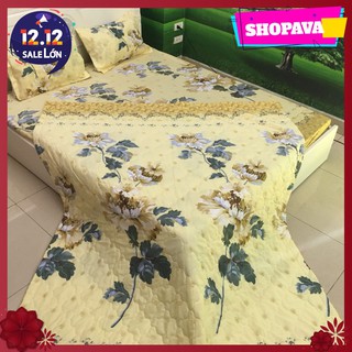 Bộ ga gối poly tặng kèm vỏ gối ôm 160x200cm-hoa cúc vàng