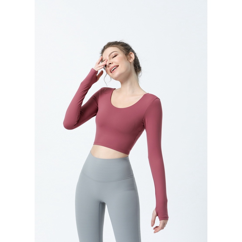 Alaba Áo Thun Thể Thao Tay Dài Có Đệm Ngực Lưng Đẹp Phong Cách Âu Mỹ Tập Yoga Mùa Thu Và Mùa Đông