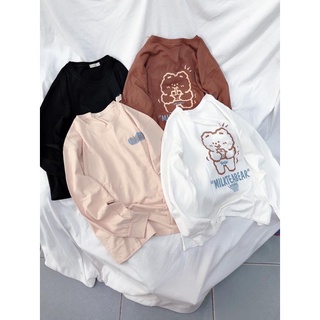 Áo thun gấu cute nhiều màu- áo thun tay dài chất coton fresize