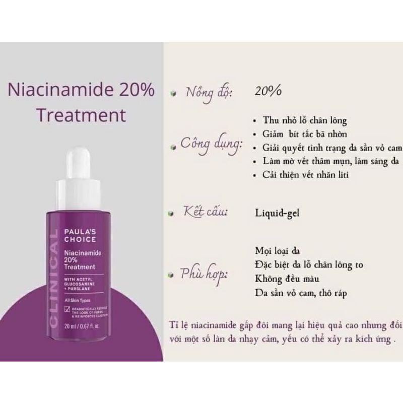 [ Hàng Mỹ] Serum dưỡng da Niacinamide 20% Treatment Paul's Choice 20ml