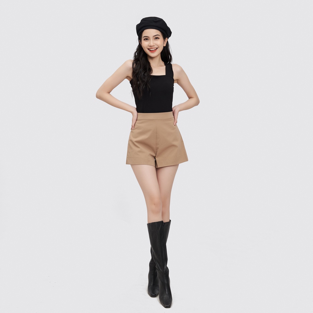 Quần short nữ cạp cao Kaki kéo khóa HECCI màu be năng động Q07 | BigBuy360 - bigbuy360.vn