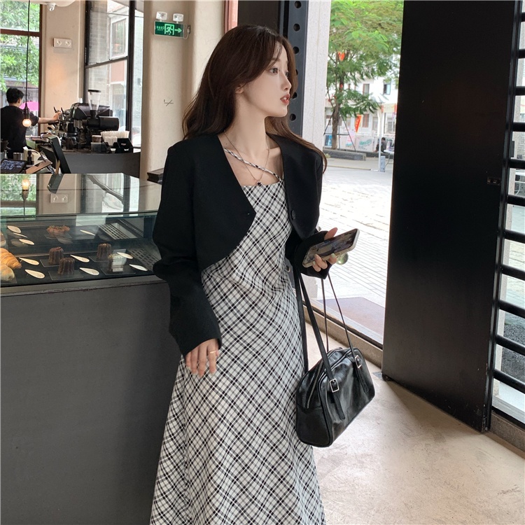 Set Áo Khoác Dài Tay Cổ Bẻ + Chân Váy Ngắn Thời Trang Nữ