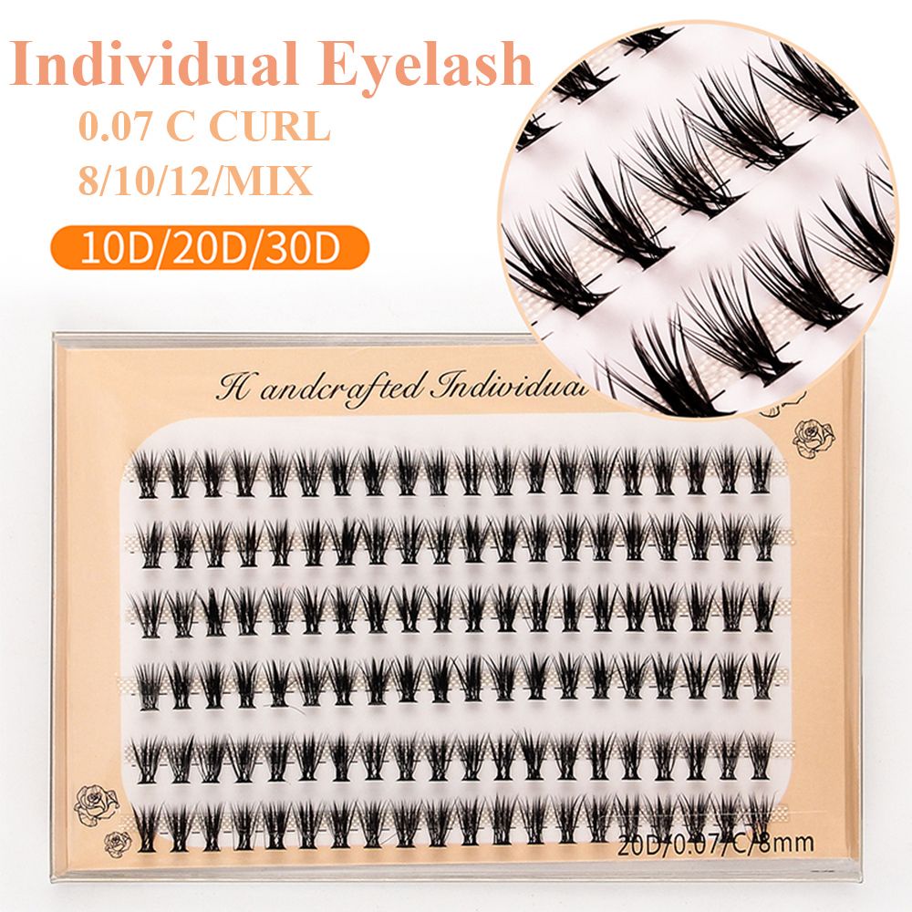 Hộp 120 cụm mi giả để nối mi mềm mại tự nhiên với nhiều loại tùy chọn 10/20/30D/ hỗn hợp dài 8/10/12mm