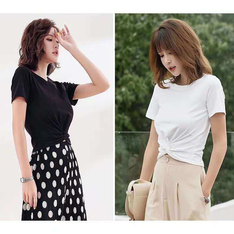 Áo Thun Nữ Tay Ngắn Cổ Tròn, Cổ Tim Ôm Dáng Dáng Vải Thun Mềm Mịn Mát Phù Hợp Đi Chơi, Tập Gym - T02