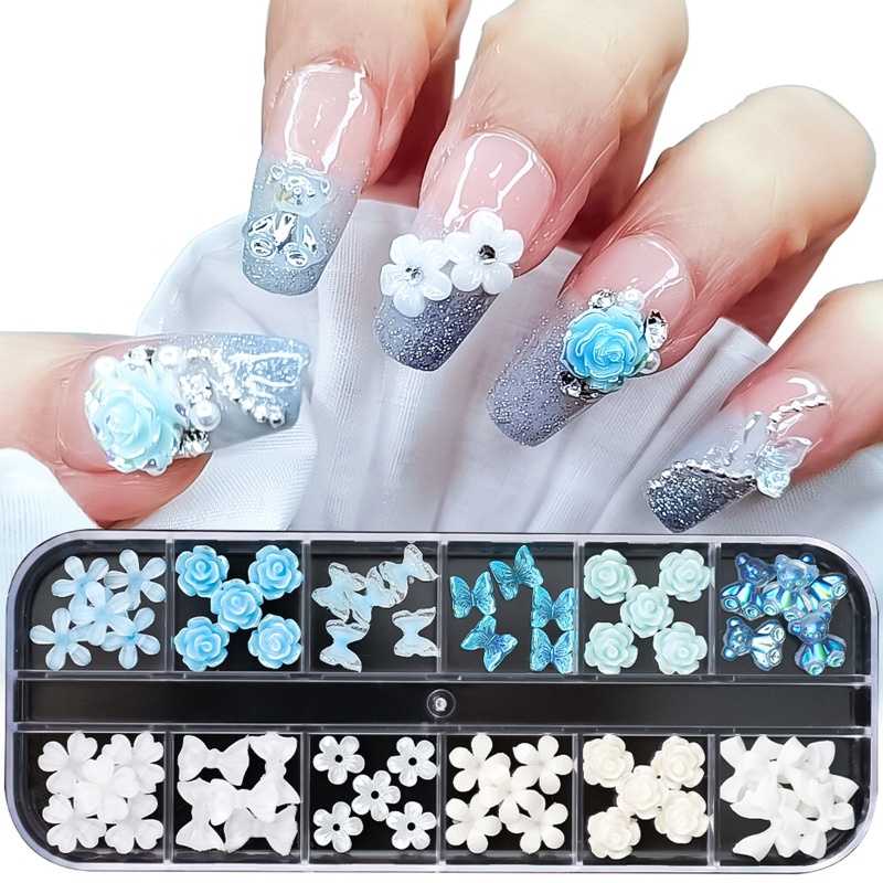 Phụ Kiện Trang Trí Móng Tay Hình Hoa Trà 3D Nhiều Màu Sắc Lấp Lánh