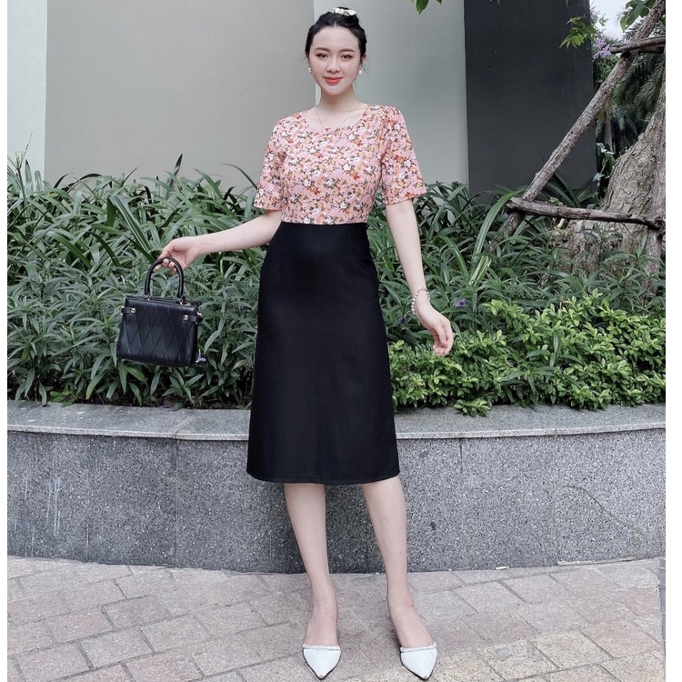 Đầm Công Sở Cô Vuông Hoa Nhí AKARA  K307 Phối Váy Chữ A Phù Hợp Đi Làm Đi Chơi Dự Tiệc | BigBuy360 - bigbuy360.vn